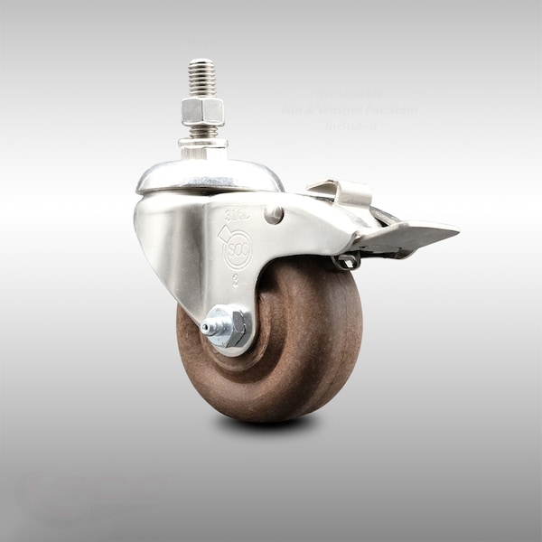 Service Caster 3 Inch 316SS High Temp Glass Filled Nylon 10mm Stem Caster Total Lock Brake SCC-SS316TSTTL20S314-GFNSHT-M1015 - main